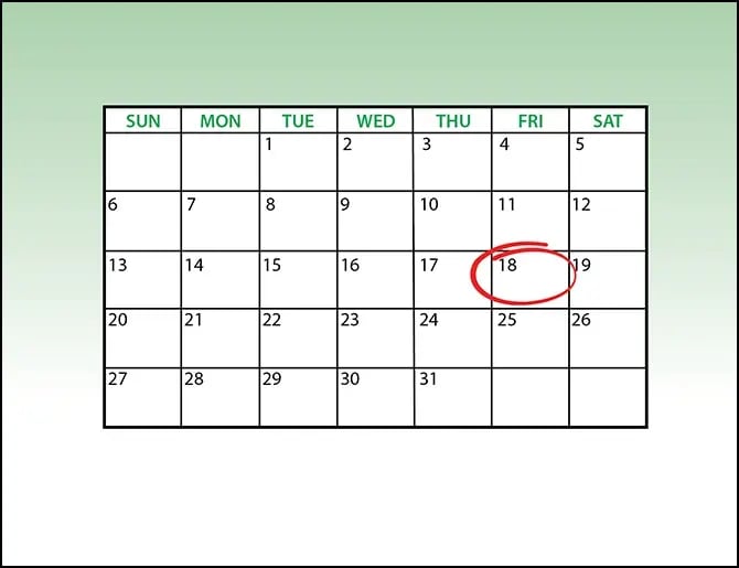 Calendar with a date circled