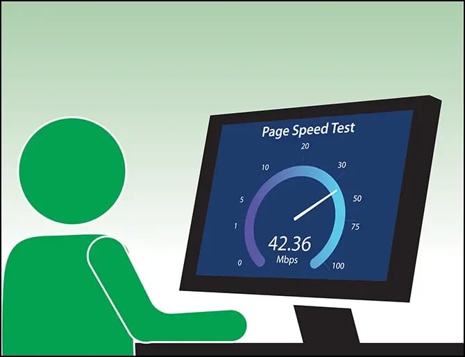 Person looking at web page speed measurement on desktop computer