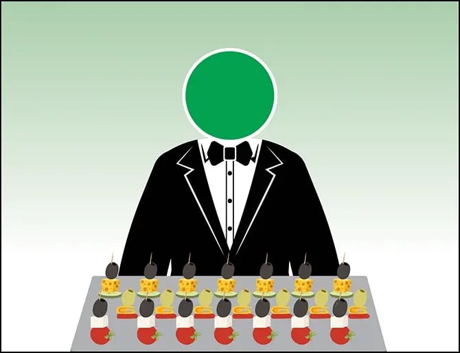 Waiter holding a tray with various food samples arranged on it