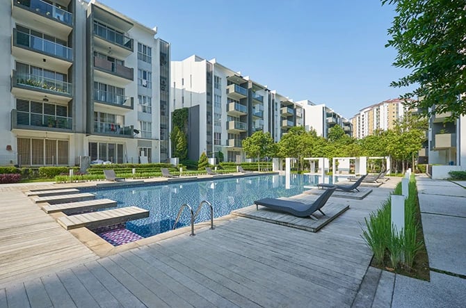 Modern real estate residential buildings with outdoor facilities.