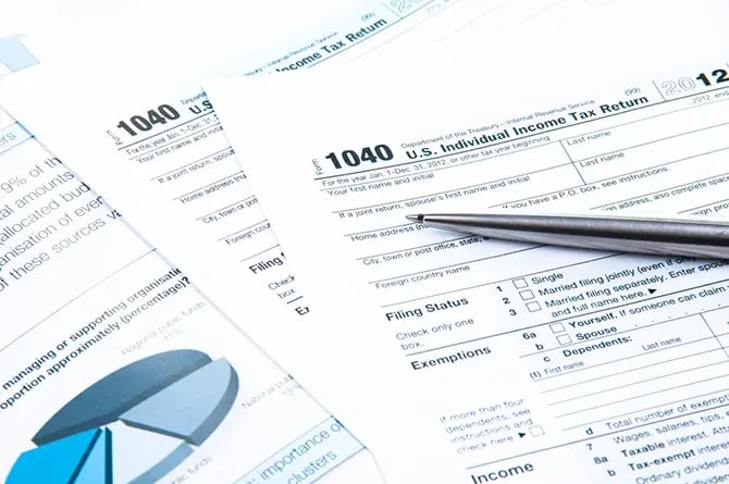 Sample US individual income tax forms.