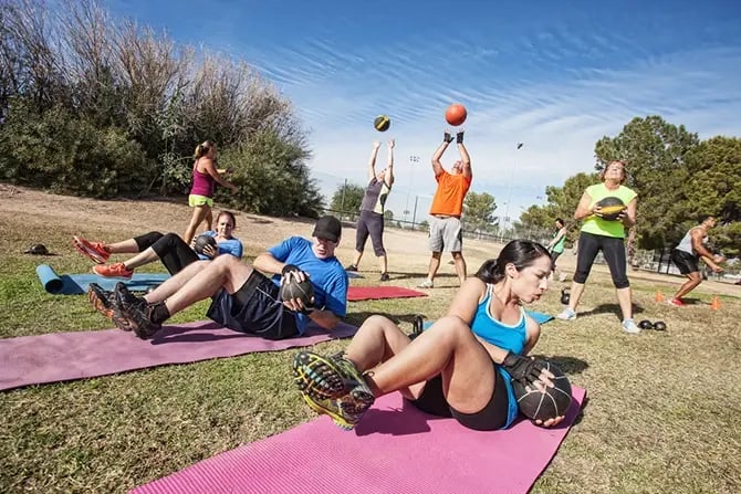 Fitness clients in an outdoor bootcamp.