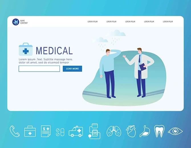 Vector illustration of a medical landing page of a website design for medical marketing.